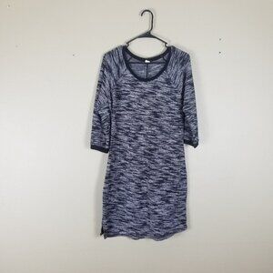 Old Navy 3/4 Sleeve Black & White Marled Dress Medium Thick Knit Tweed Like